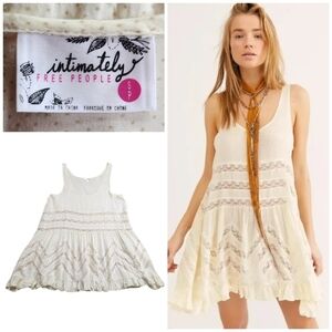Intimately Free People Voile Lace Trapeze Tunic Slip Mini Dress Sz Small Yellow